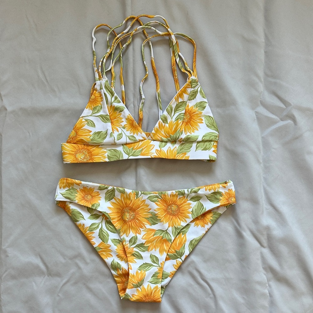 Kulani Kinis Yellow Sunflower Print Strappy Bikini
